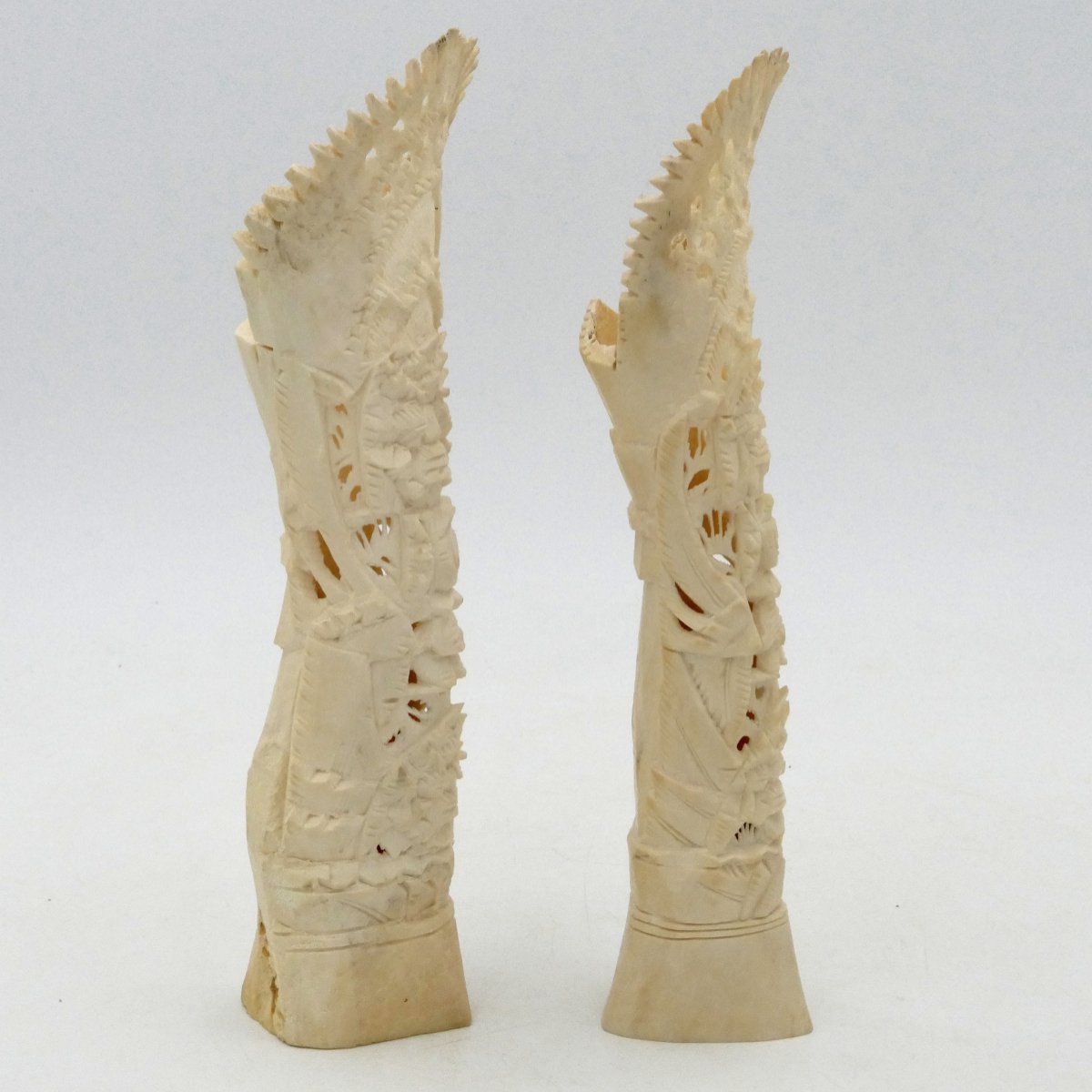 Bali, Pair Of Bone Sculptures Representing The God Barong, Mid-20th Century, Indonesia.-photo-1