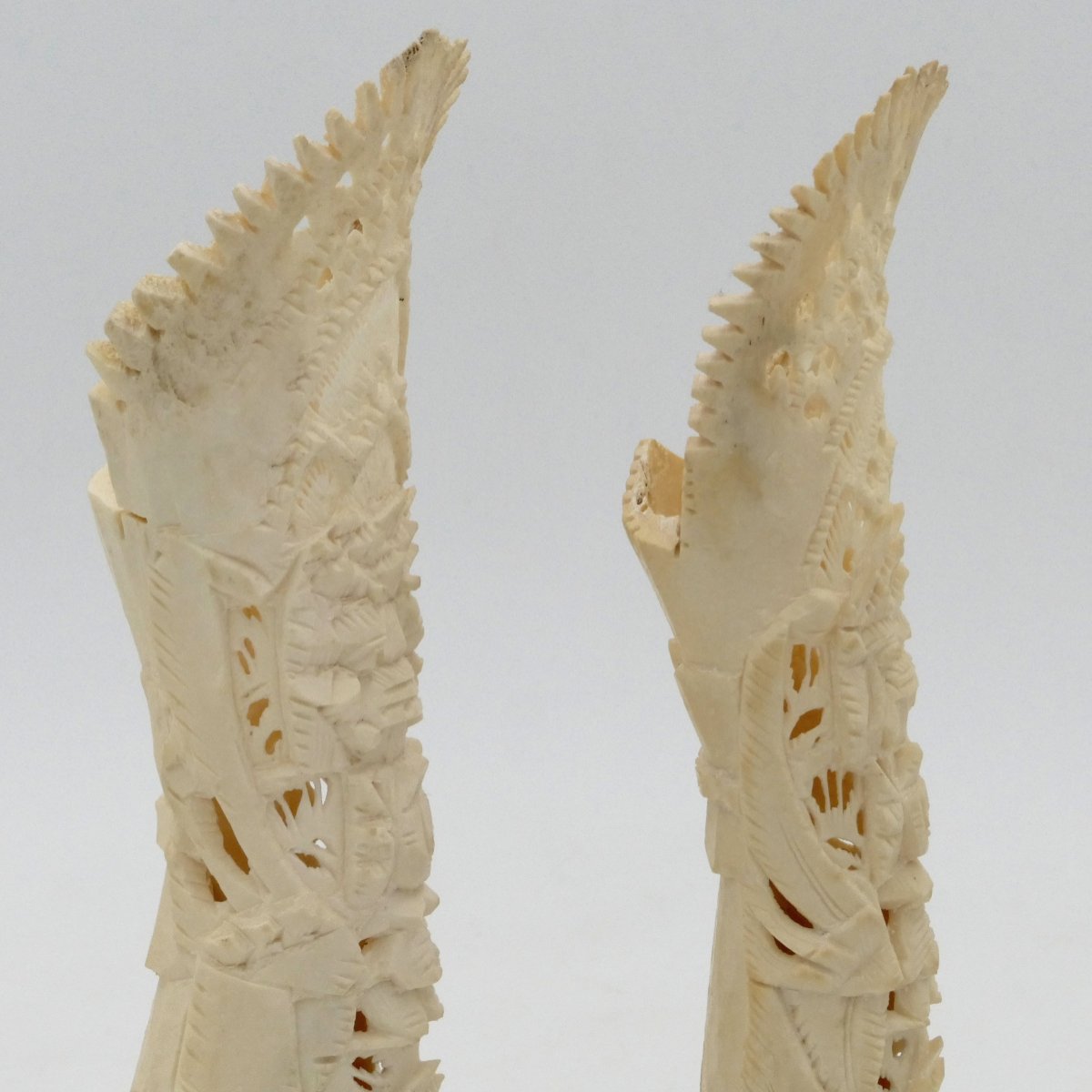 Bali, Pair Of Bone Sculptures Representing The God Barong, Mid-20th Century, Indonesia.-photo-2