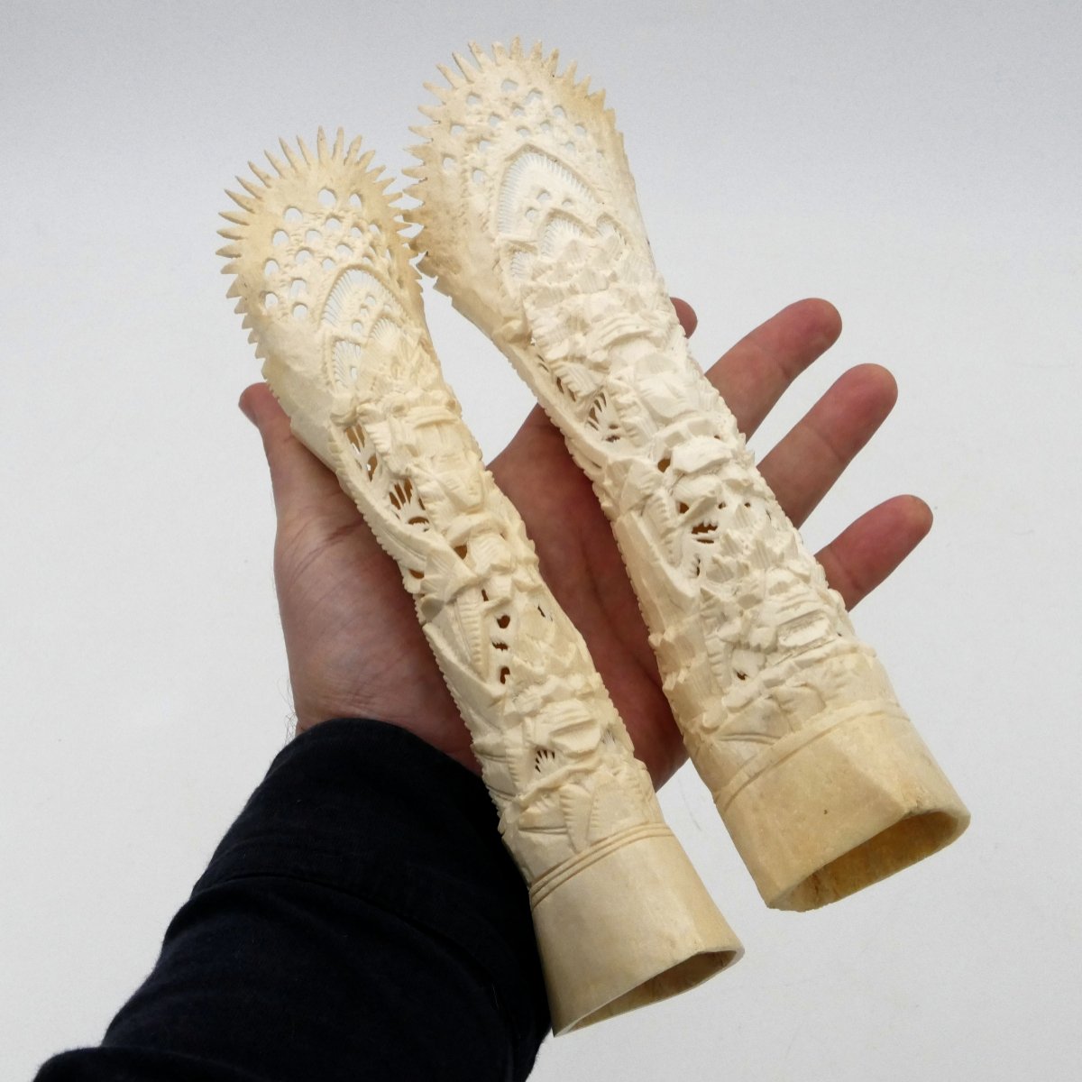 Bali, Pair Of Bone Sculptures Representing The God Barong, Mid-20th Century, Indonesia.-photo-8