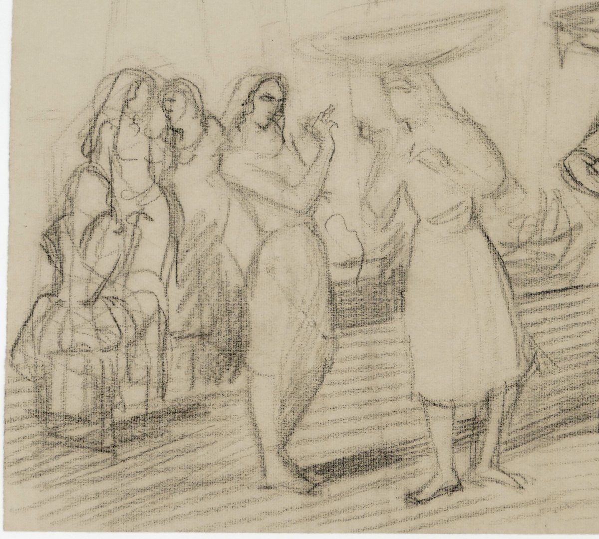 Henri Lafitte (1885–1977), « Femmes au marché à Lisbonne », étude au fusain.-photo-3