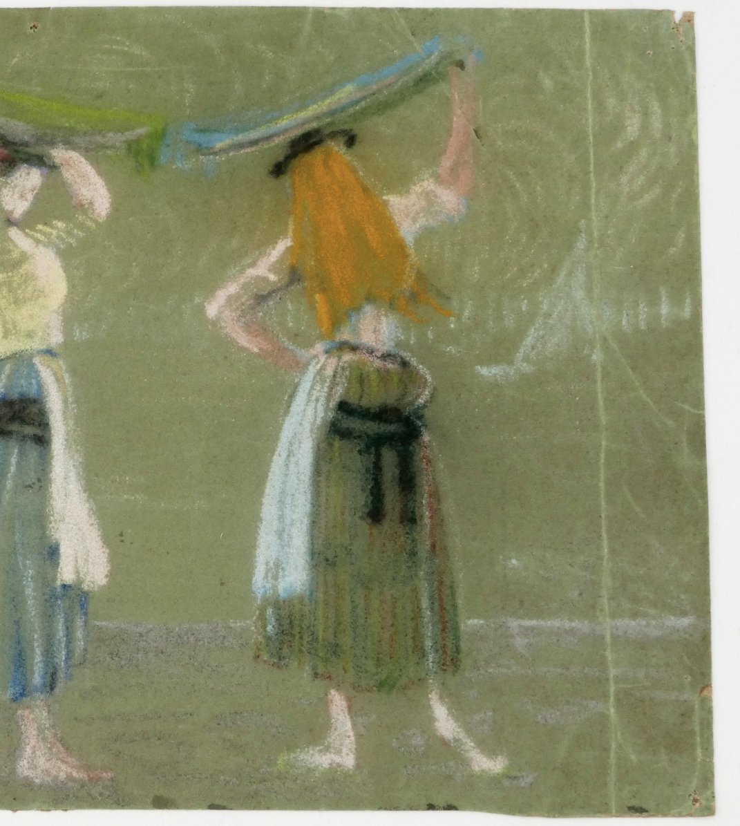 Henri Lafitte (1885–1977), « Femmes au marché à Lisbonne », étude au pastel sur fond vert.-photo-3