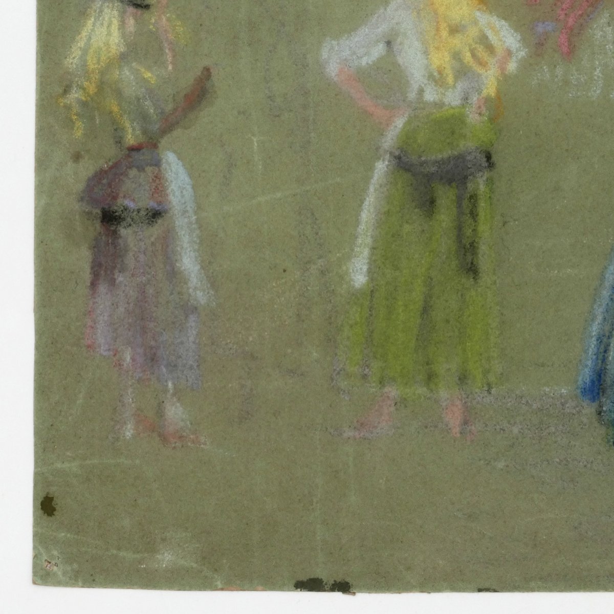 Henri Lafitte (1885–1977), « Femmes au marché à Lisbonne », étude au pastel sur fond vert.-photo-1