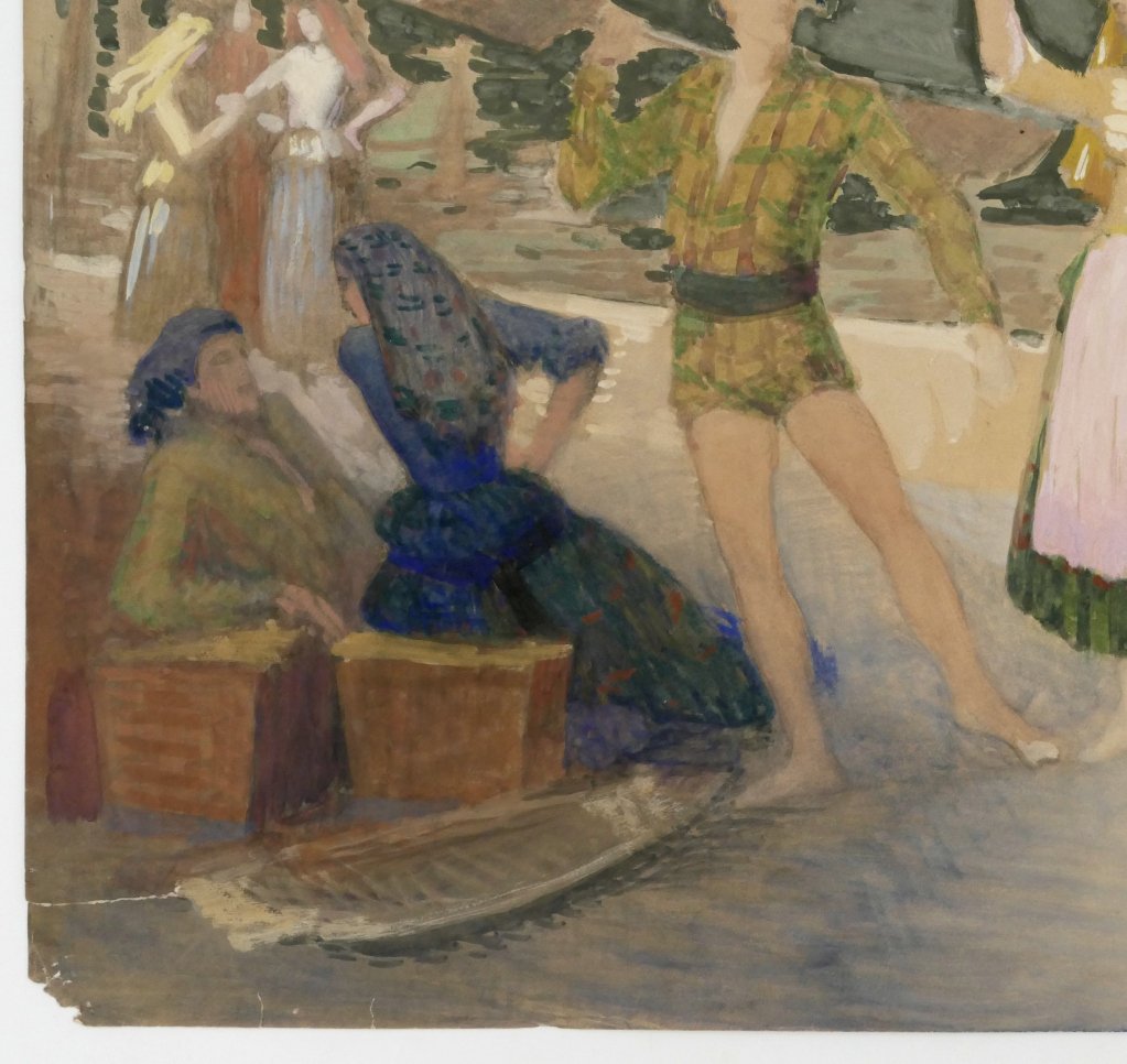 Henri Lafitte (1885–1977), « Scène de marché à Lisbonne », étude à la gouache et à l'aquarelle.-photo-3
