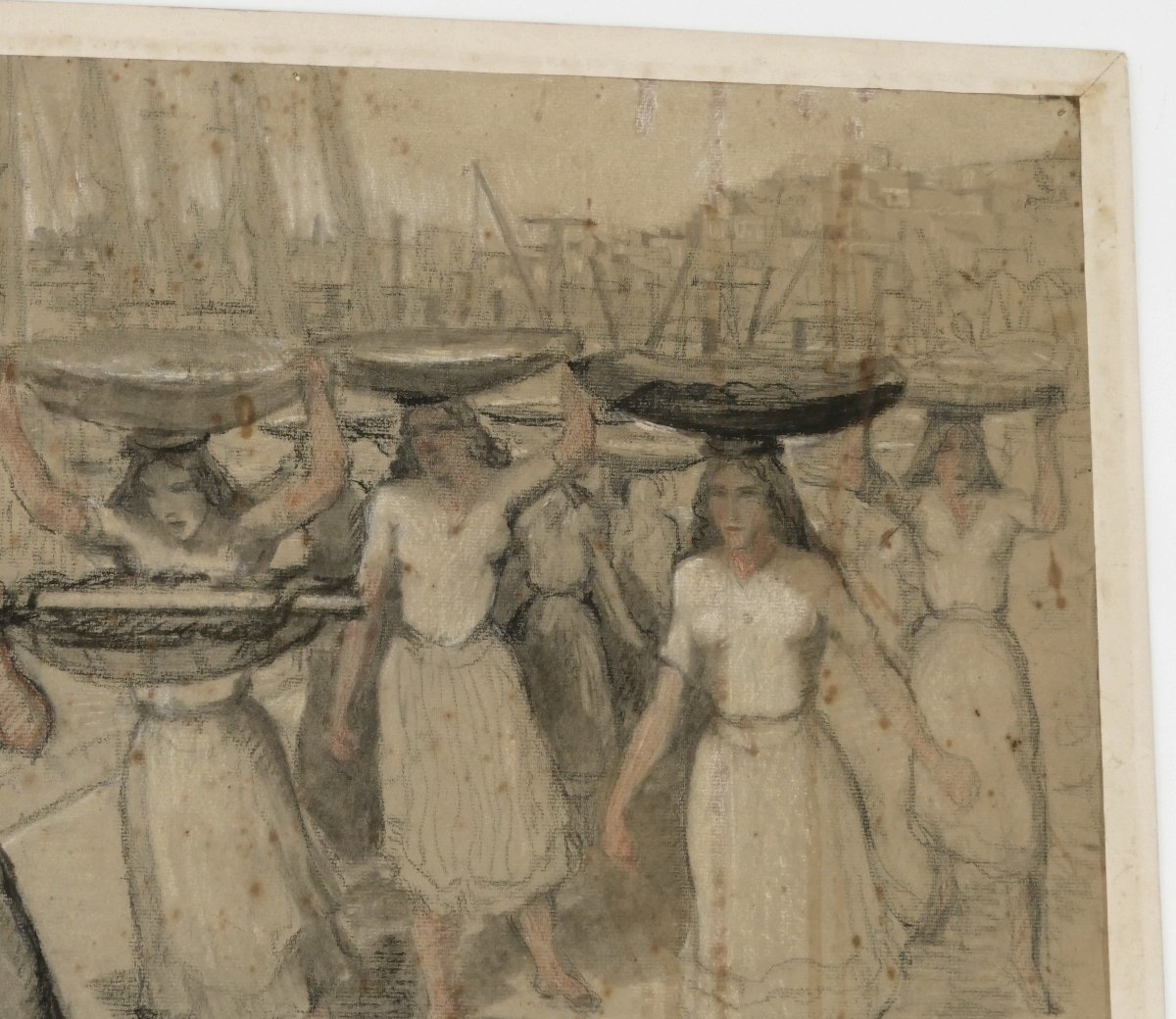Henri Lafitte (1885–1977), « Scène de marché à Lisbonne », étude signée, située, datée 1948.-photo-3