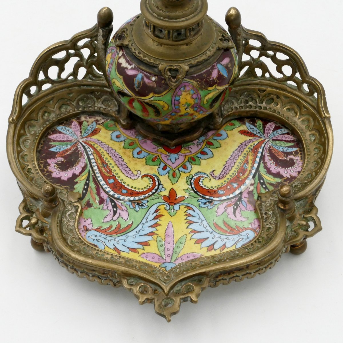 Orientalist Inkwell In Bronze And Porcelain, Late 19th Century.-photo-2