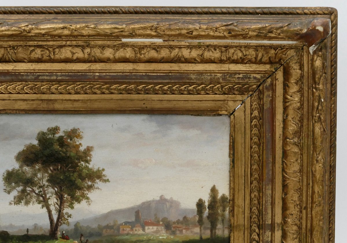 “riverside At Sunset”, Oil On Panel, 19th Century.-photo-4