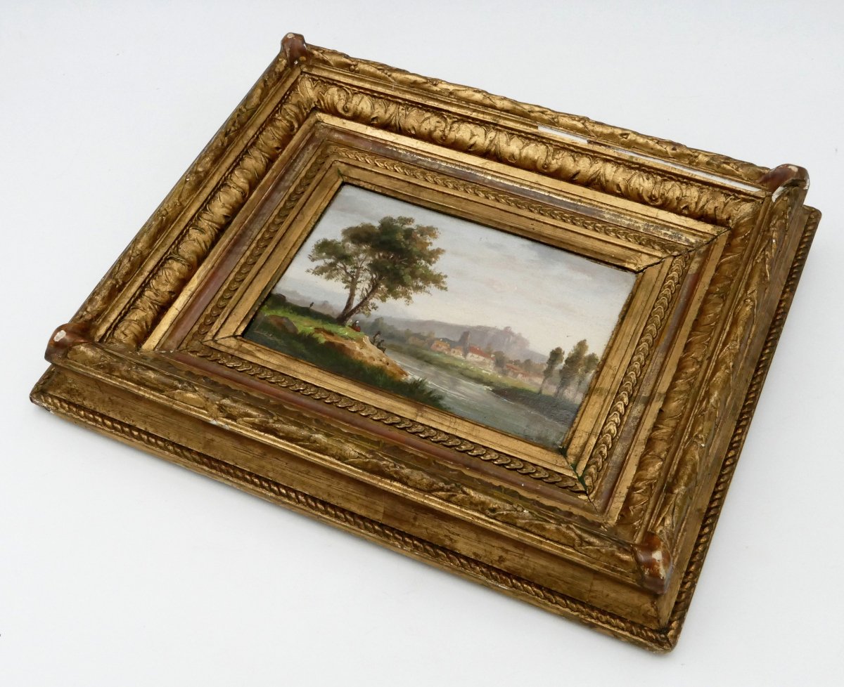 “riverside At Sunset”, Oil On Panel, 19th Century.-photo-5