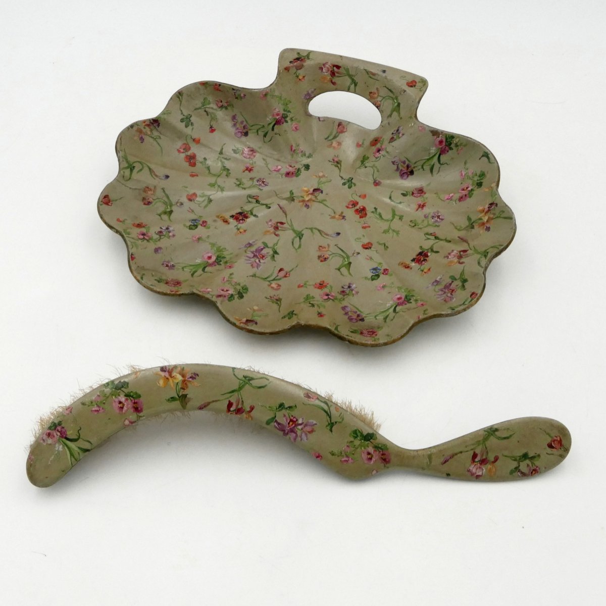 Napoleon III Crumb Collector, Floral Decoration, Boiled Cardboard, Crumb Collector, 19th Century.-photo-2