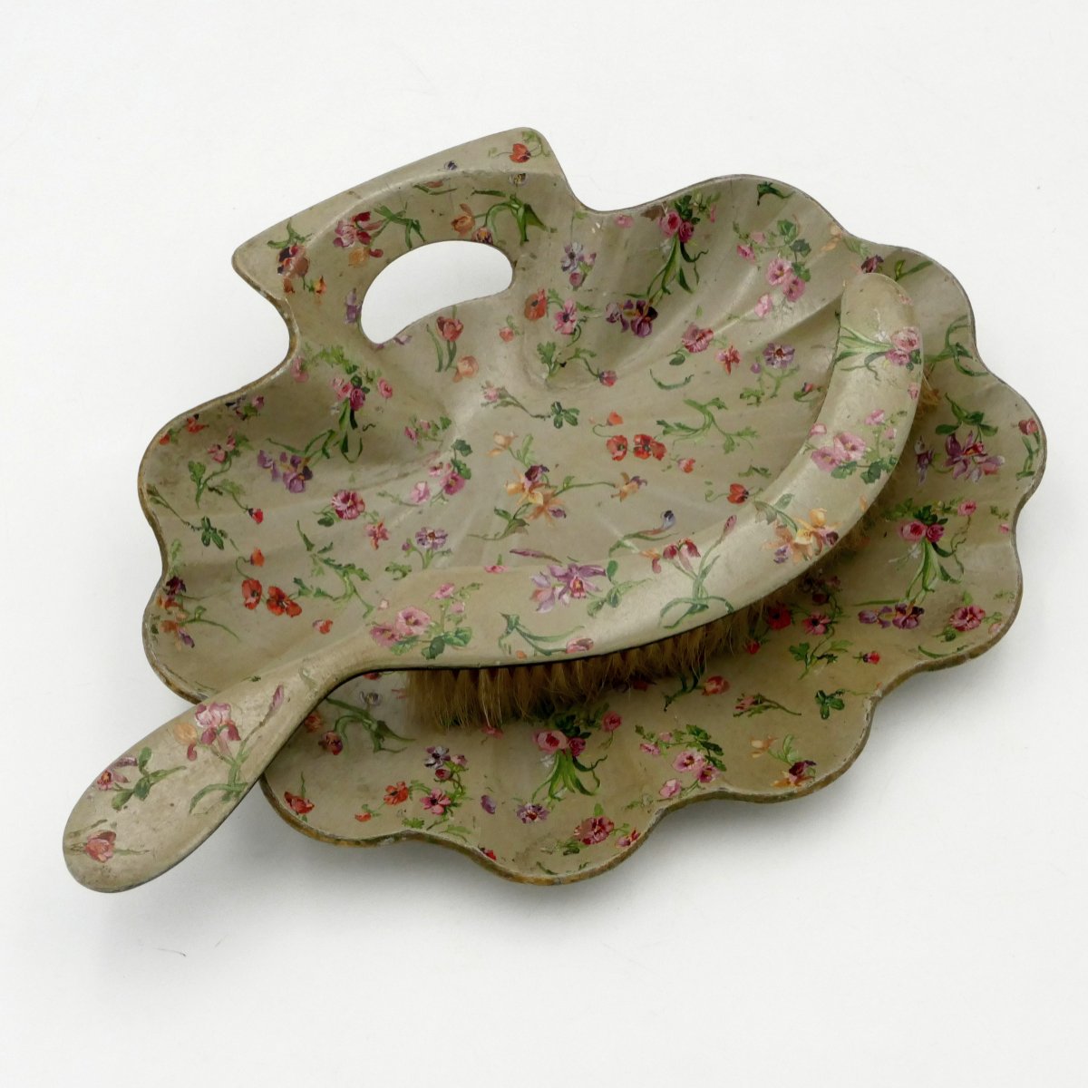 Napoleon III Crumb Collector, Floral Decoration, Boiled Cardboard, Crumb Collector, 19th Century.-photo-3