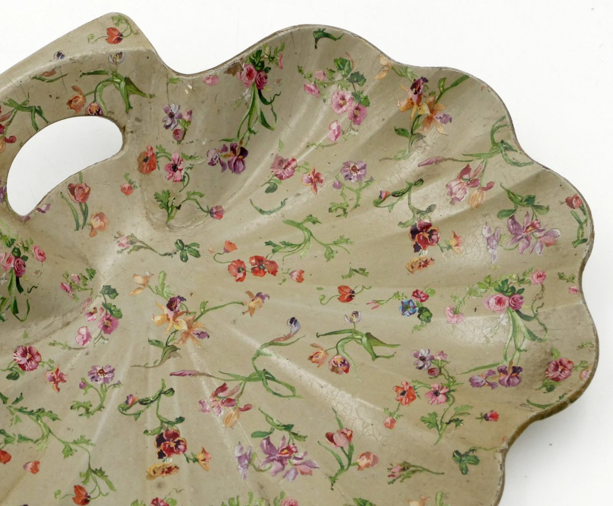 Napoleon III Crumb Collector, Floral Decoration, Boiled Cardboard, Crumb Collector, 19th Century.-photo-2