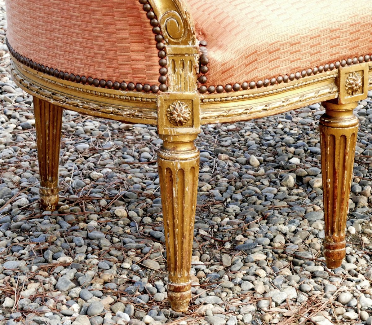 Louis XVI Style Sofa, Basket Bench, Molded And Gilded Wood, Late 19th Century.-photo-1