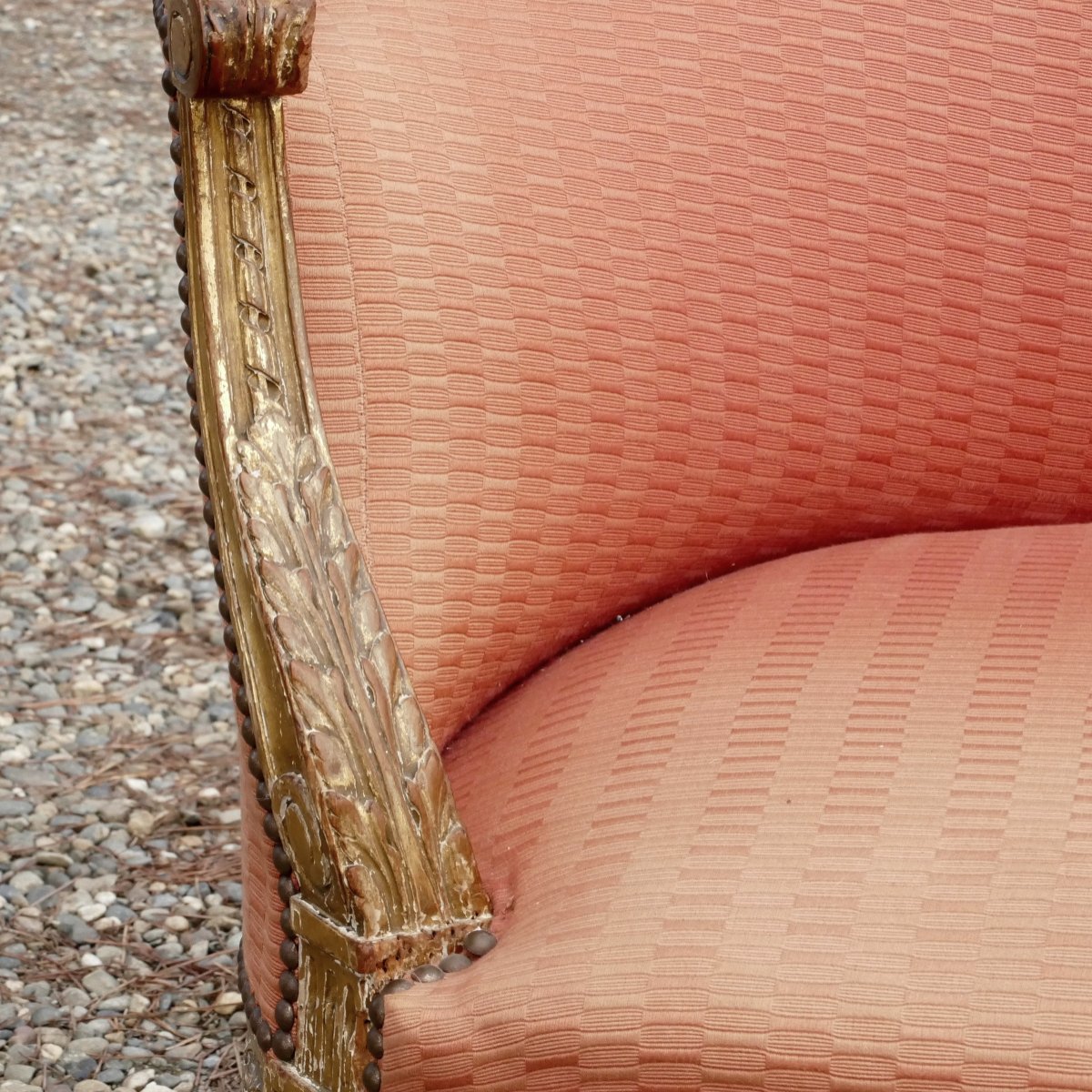 Louis XVI Style Sofa, Basket Bench, Molded And Gilded Wood, Late 19th Century.-photo-4