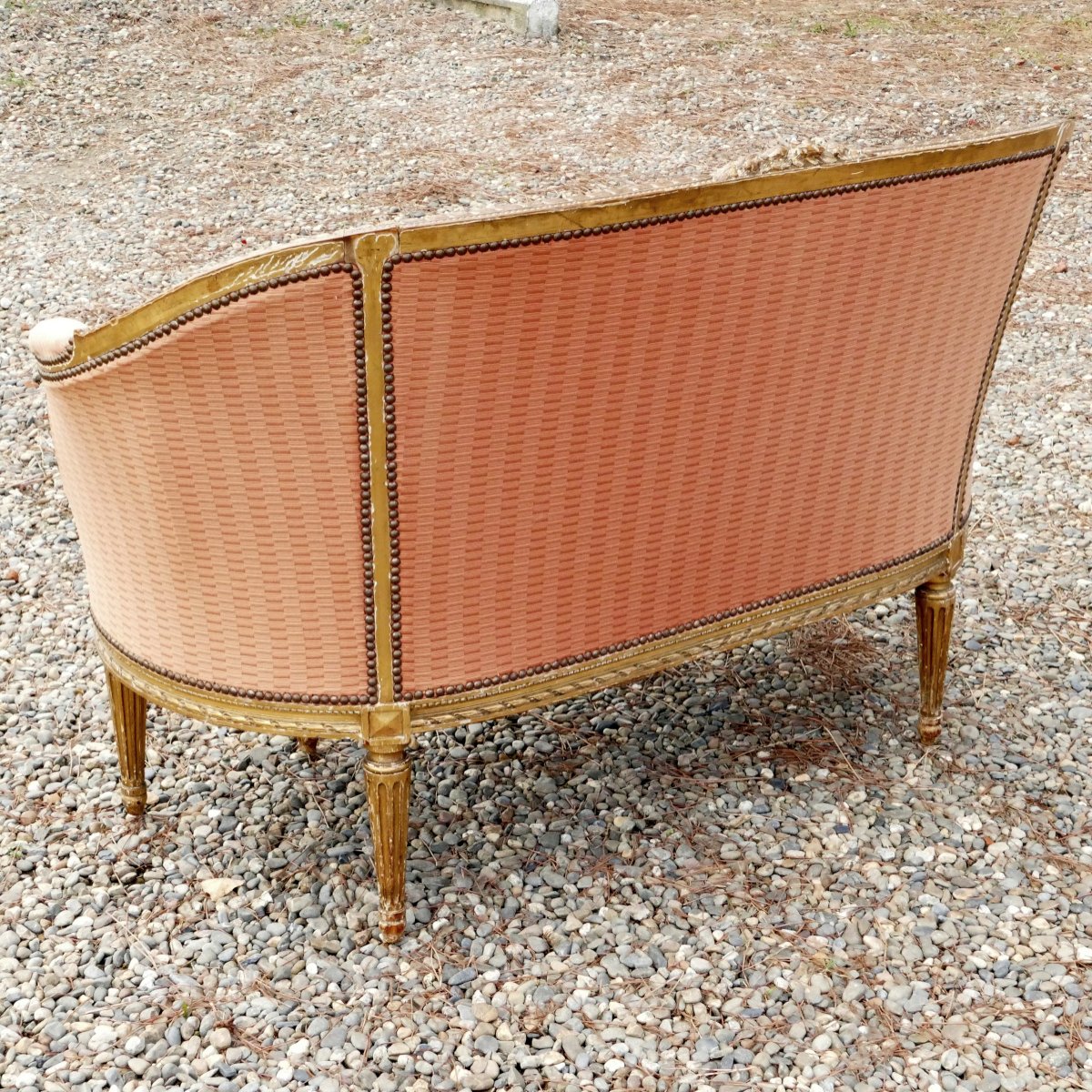 Louis XVI Style Sofa, Basket Bench, Molded And Gilded Wood, Late 19th Century.-photo-5