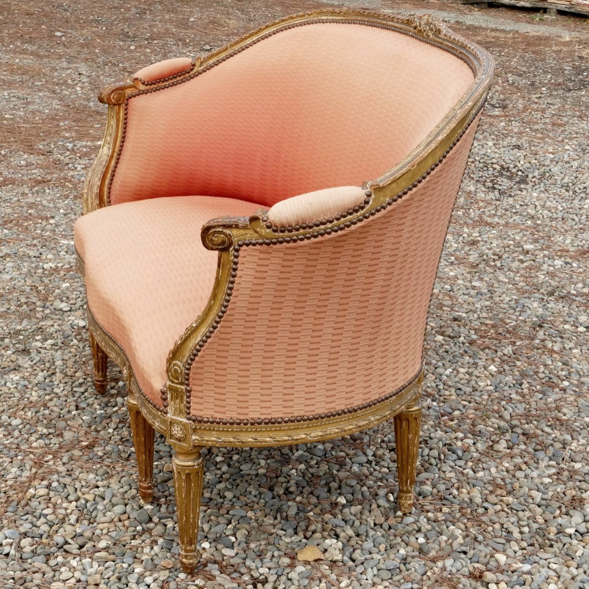 Louis XVI Style Sofa, Basket Bench, Molded And Gilded Wood, Late 19th Century.-photo-6