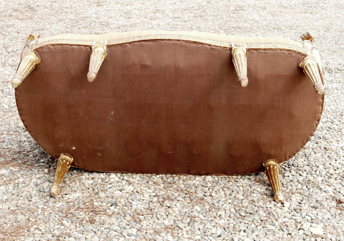 Louis XVI Style Sofa, Basket Bench, Molded And Gilded Wood, Late 19th Century.-photo-8