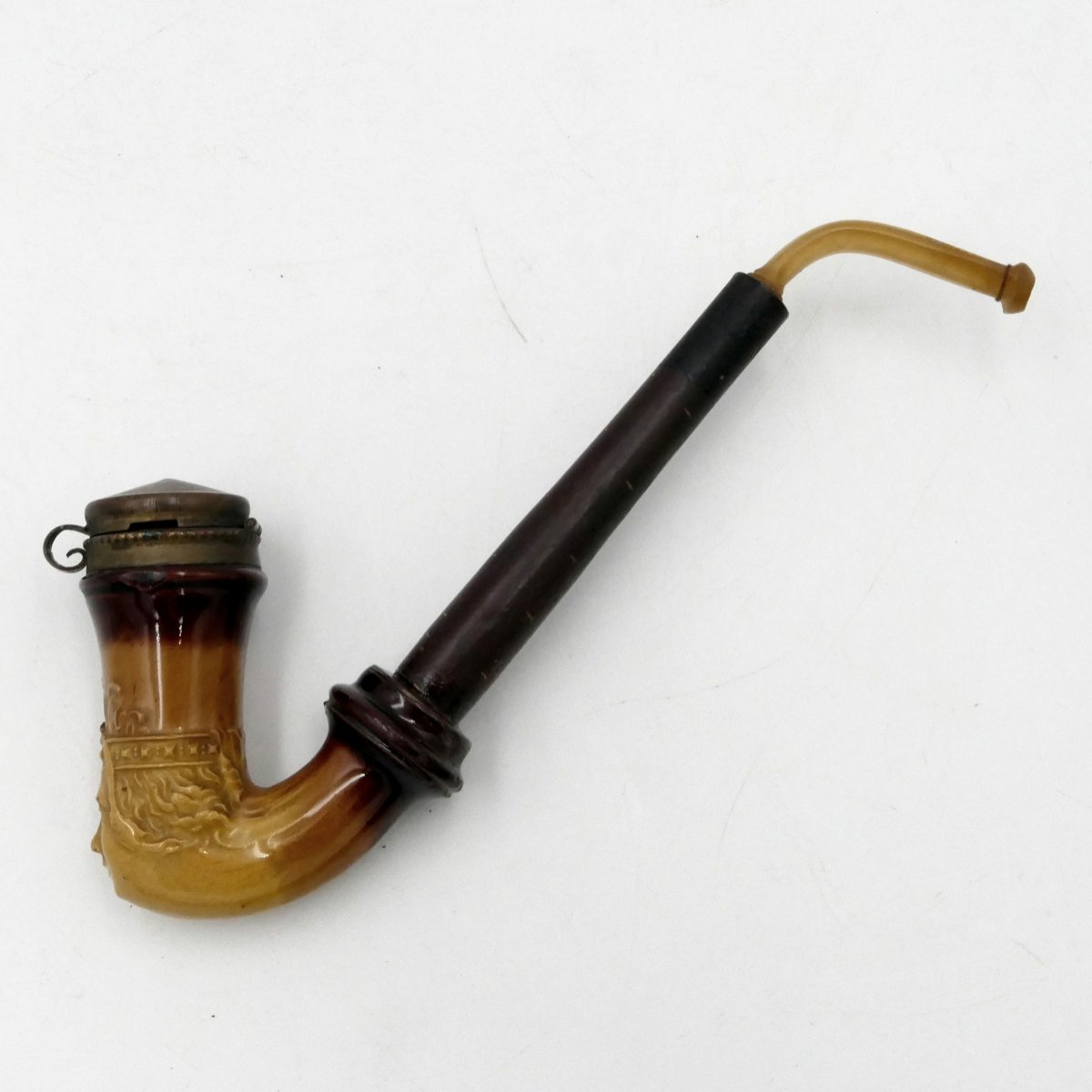 Pipe en terre cuite émaillée, « Visage de femme », XXe Siècle.-photo-2