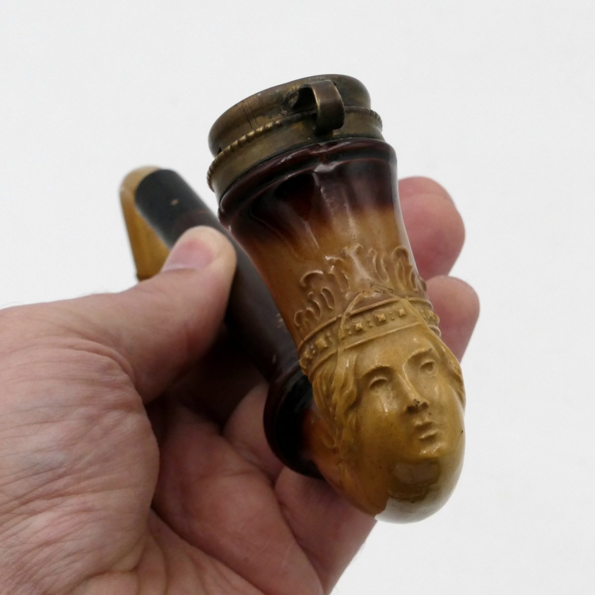 Pipe en terre cuite émaillée, « Visage de femme », XXe Siècle.-photo-3