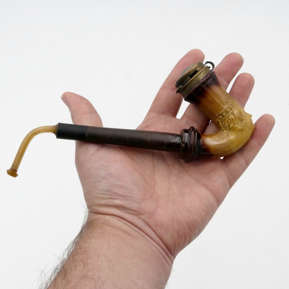 Pipe en terre cuite émaillée, « Visage de femme », XXe Siècle.-photo-4