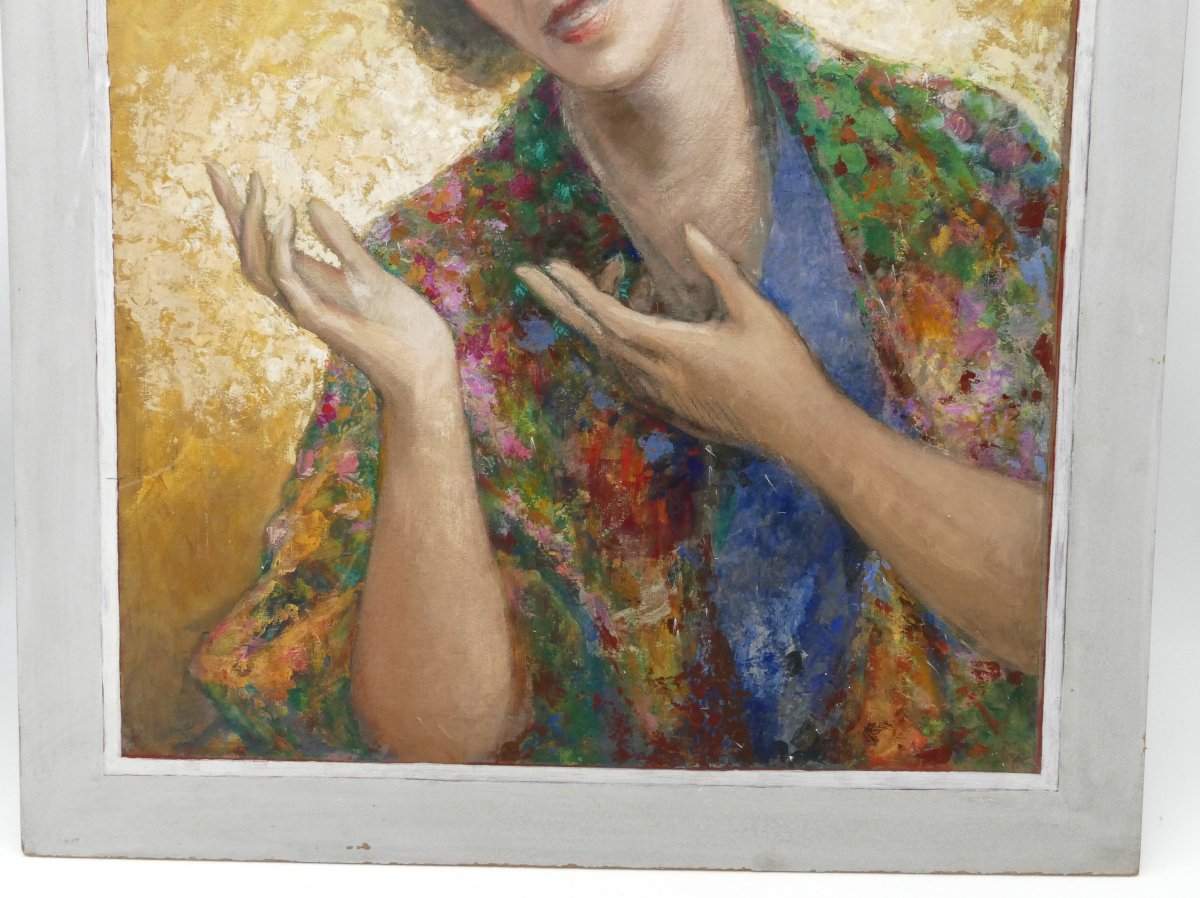 Henri Laffite, &laquo;&nbsp;Portrait de Da Laura Seabra&nbsp;&raquo; huile sur carton, Sao Paulo Br&eacute;sil 1955.-photo-1