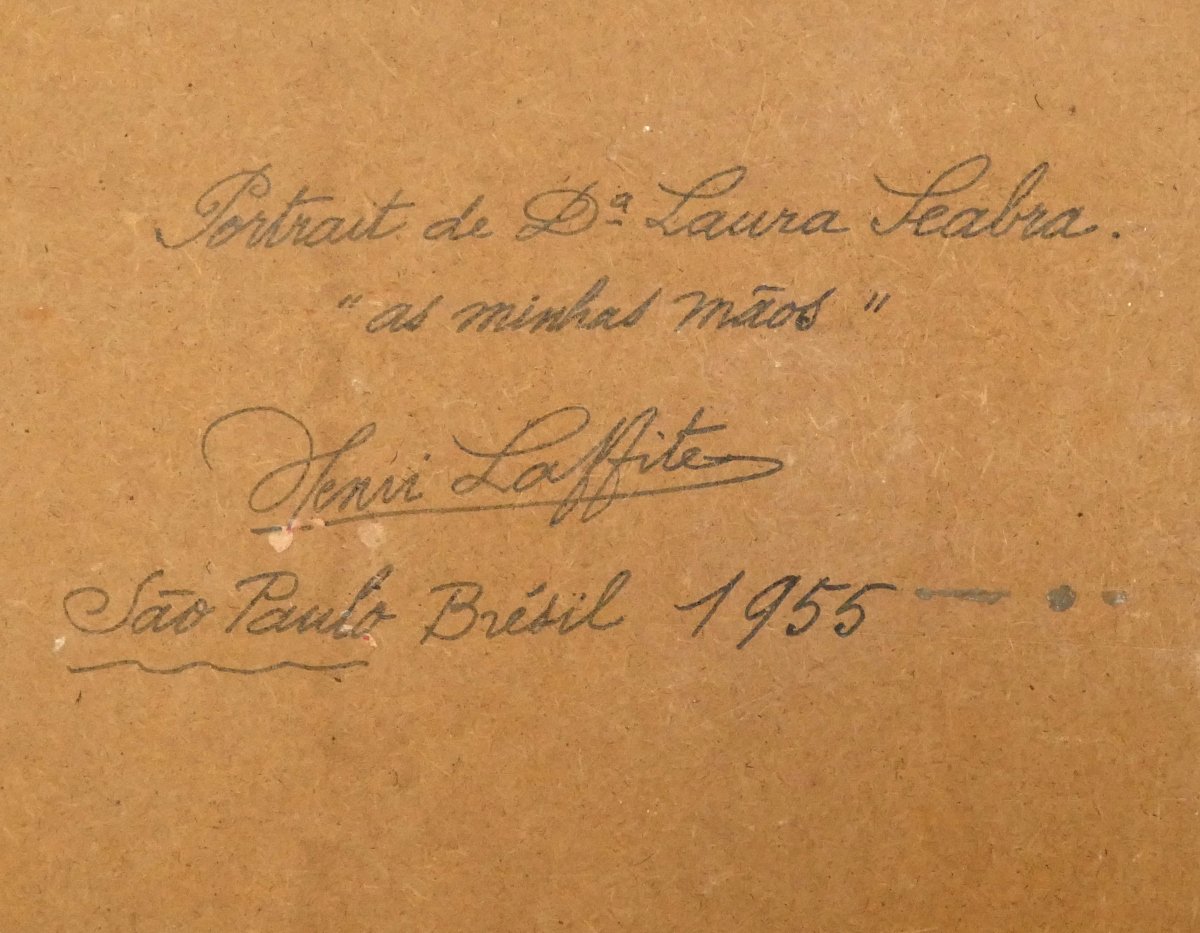 Henri Laffite, &laquo;&nbsp;Portrait de Da Laura Seabra&nbsp;&raquo; huile sur carton, Sao Paulo Br&eacute;sil 1955.-photo-6