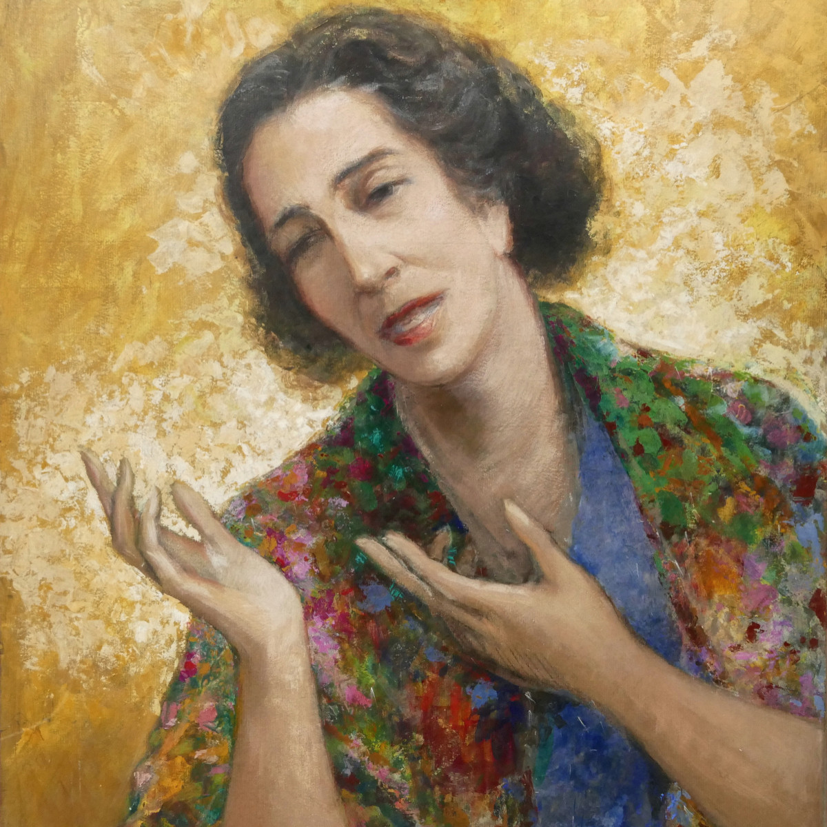 Henri Laffite, &laquo;&nbsp;Portrait de Da Laura Seabra&nbsp;&raquo; huile sur carton, Sao Paulo Br&eacute;sil 1955.