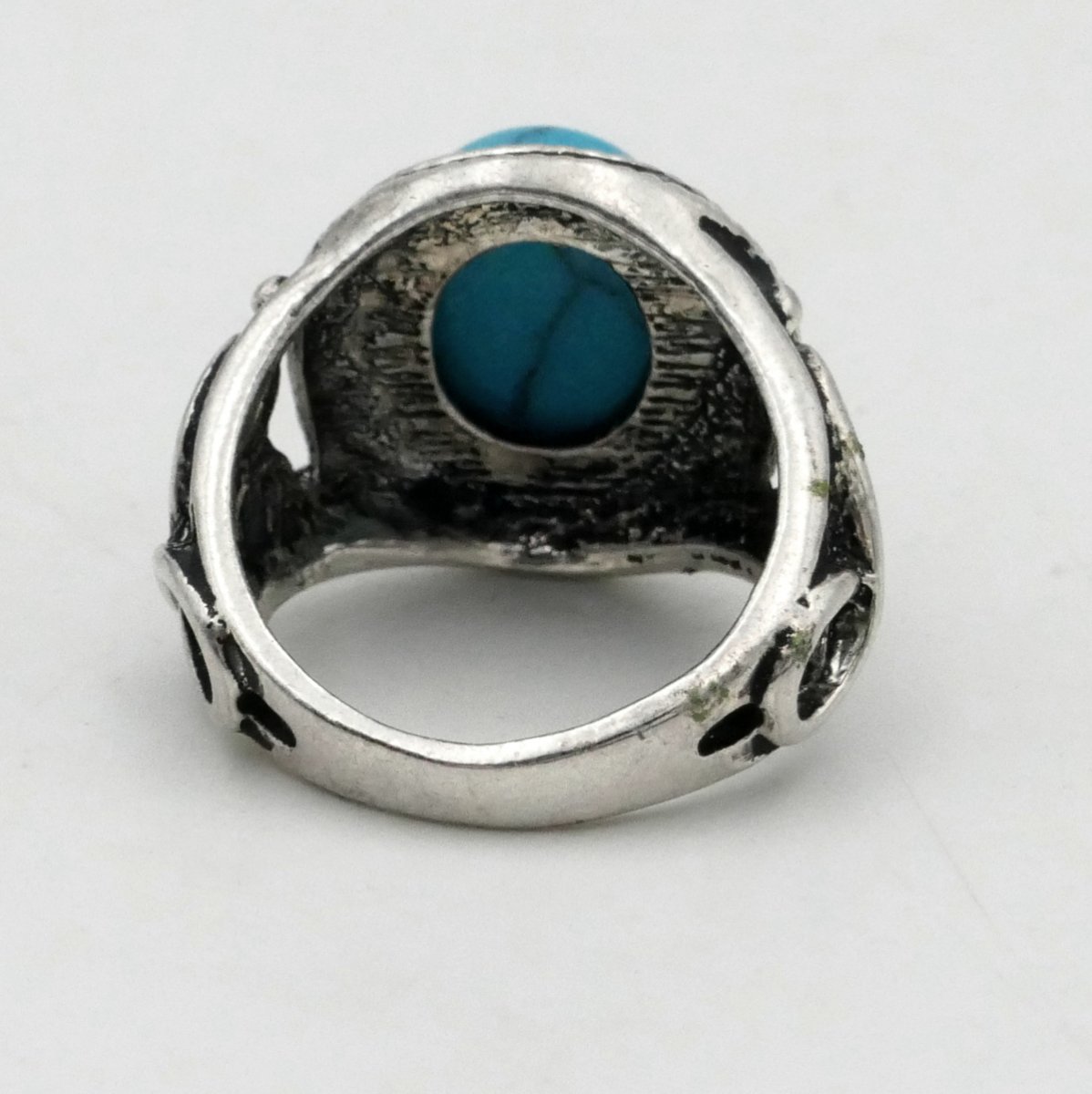 Solid Silver And Turquoise Ring, Size 51, Arabesques, Mid-20th Century. -photo-3