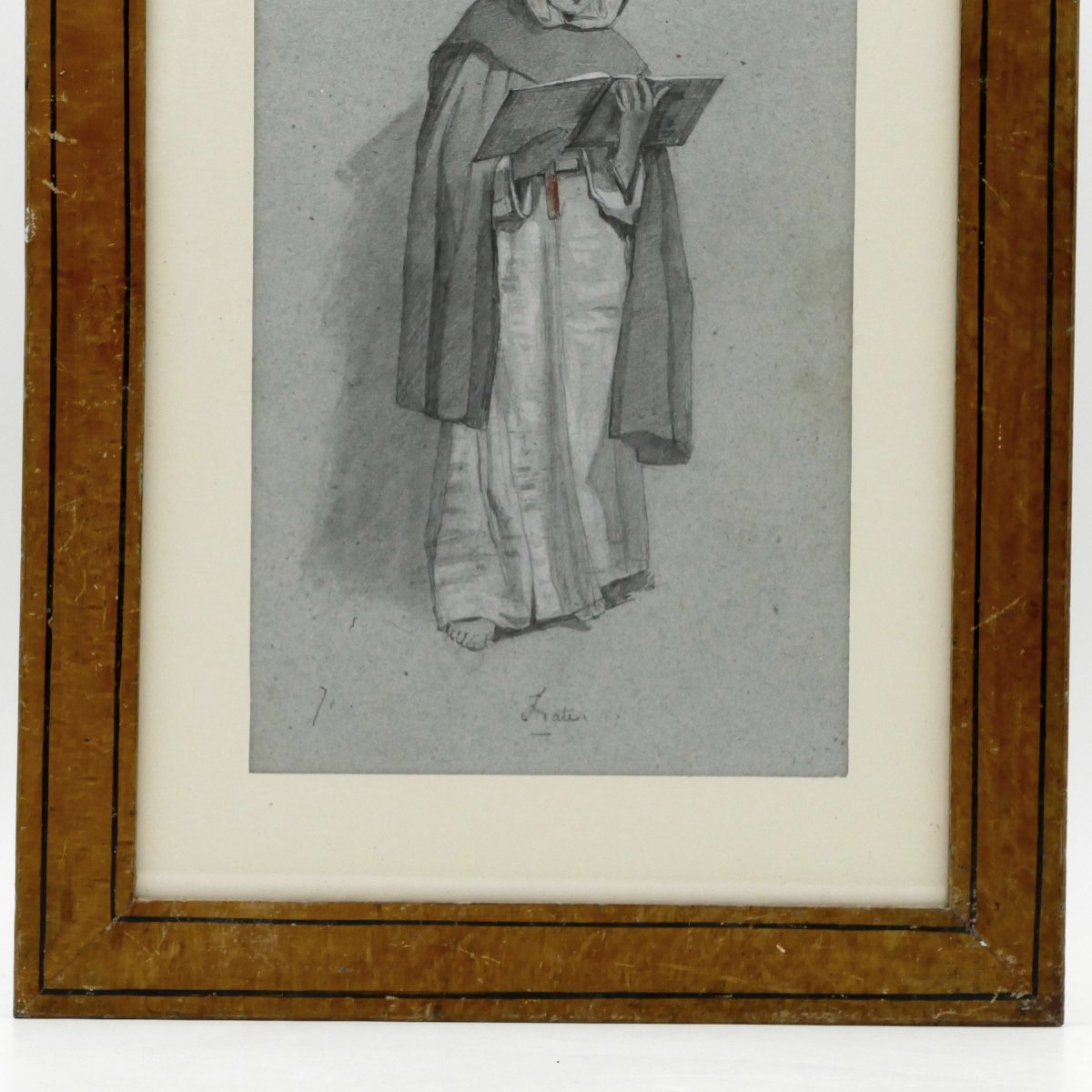 École Italienne, dessin au graphite, « Frate » portrait d'un moine, début XIXe siècle.-photo-2