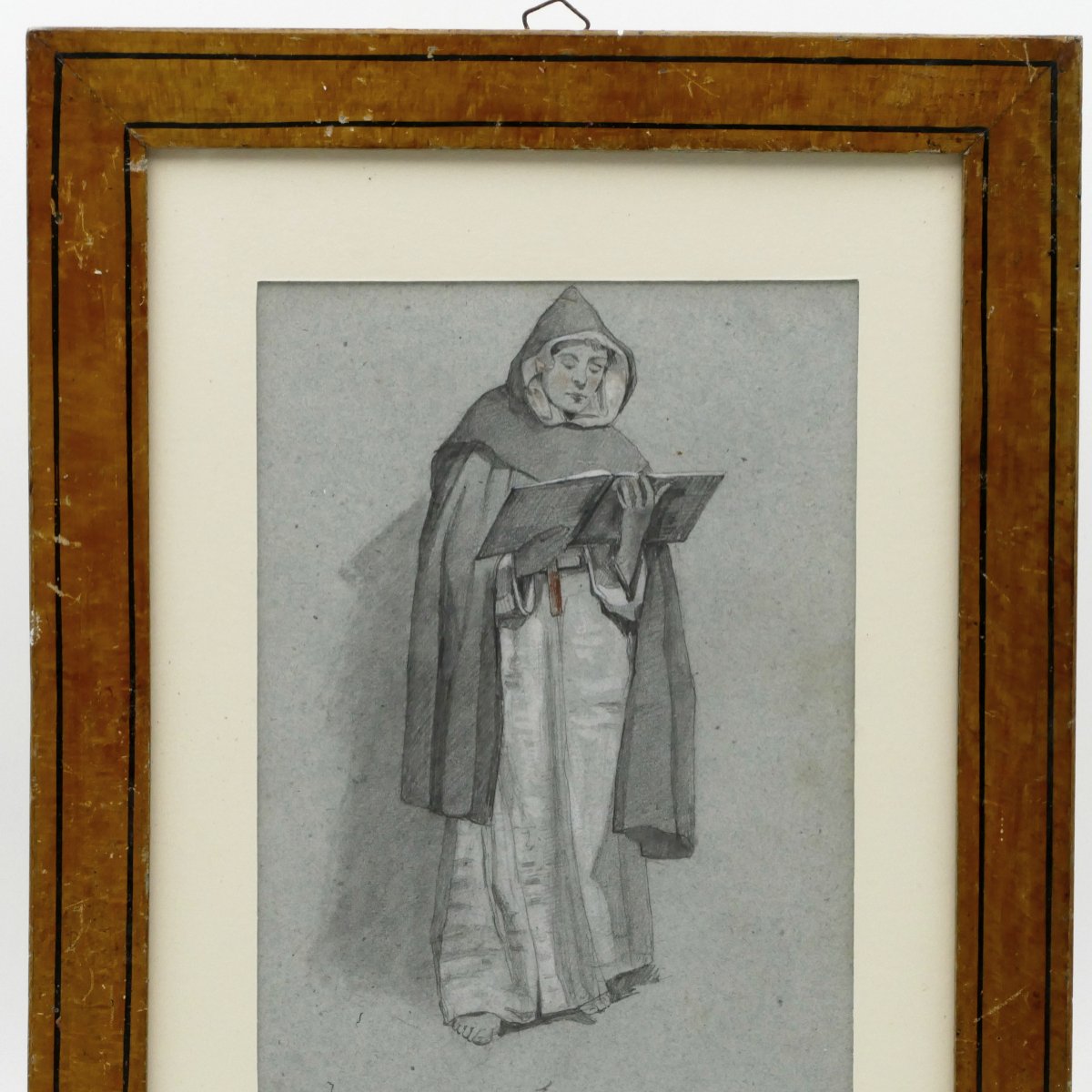 École Italienne, dessin au graphite, « Frate » portrait d'un moine, début XIXe siècle.-photo-4