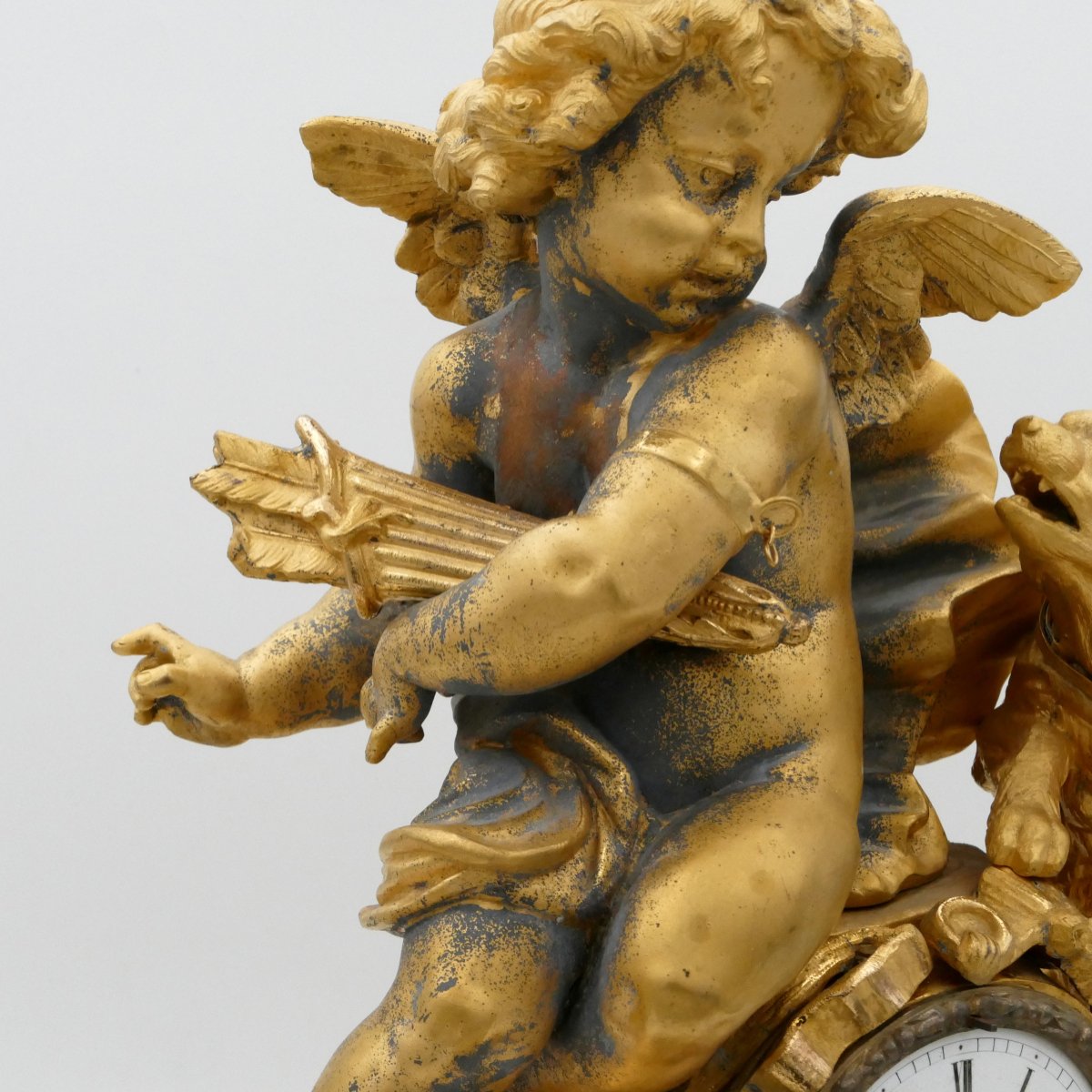 Grande pendule « L'Amour et la Fidélité », en régule doré, fin XIXe siècle.-photo-2