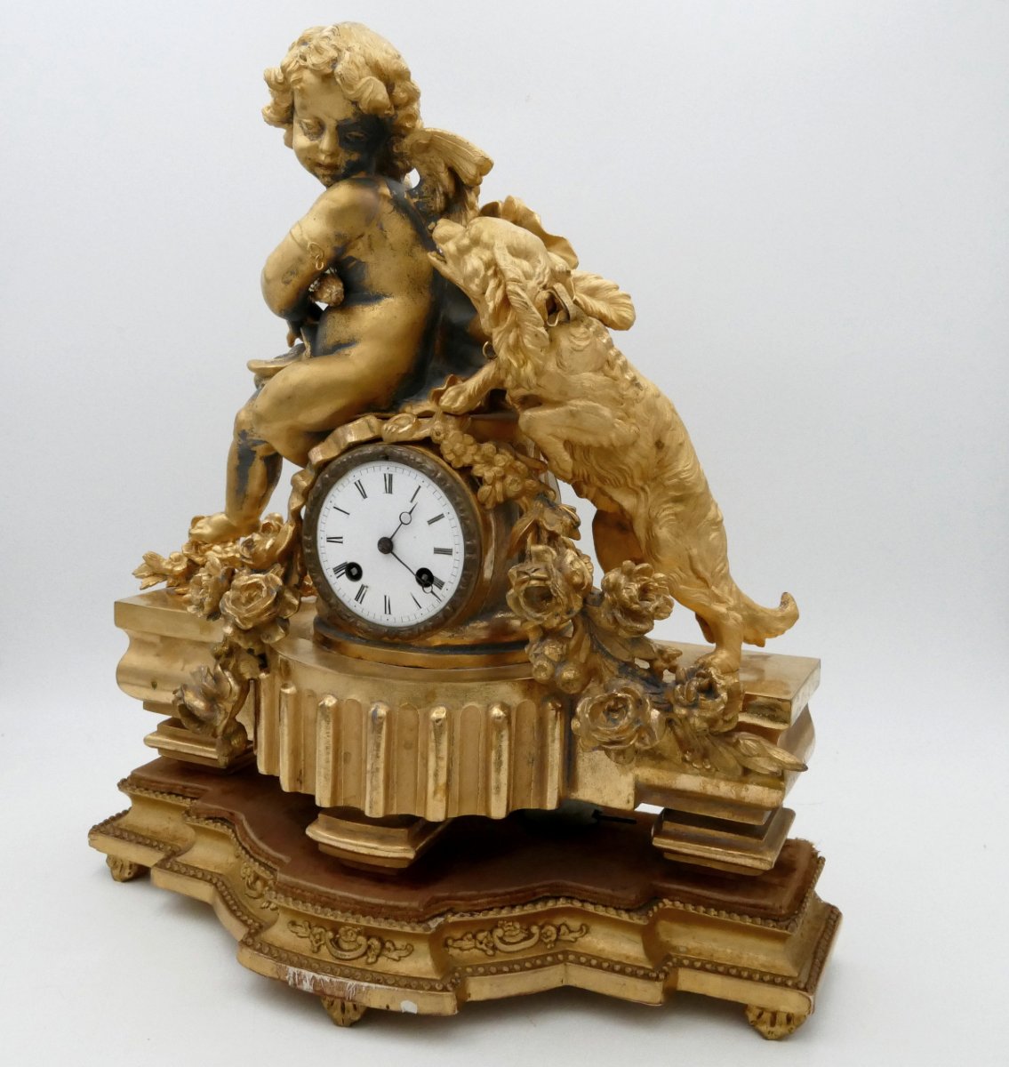 Grande pendule « L'Amour et la Fidélité », en régule doré, fin XIXe siècle.-photo-3