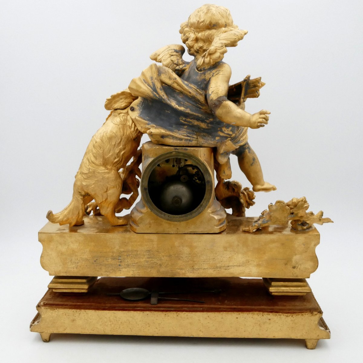 Grande pendule « L'Amour et la Fidélité », en régule doré, fin XIXe siècle.-photo-5