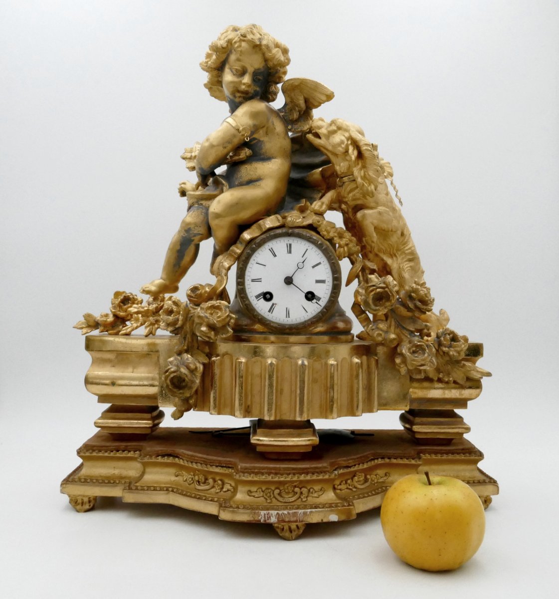 Grande pendule « L'Amour et la Fidélité », en régule doré, fin XIXe siècle.-photo-8