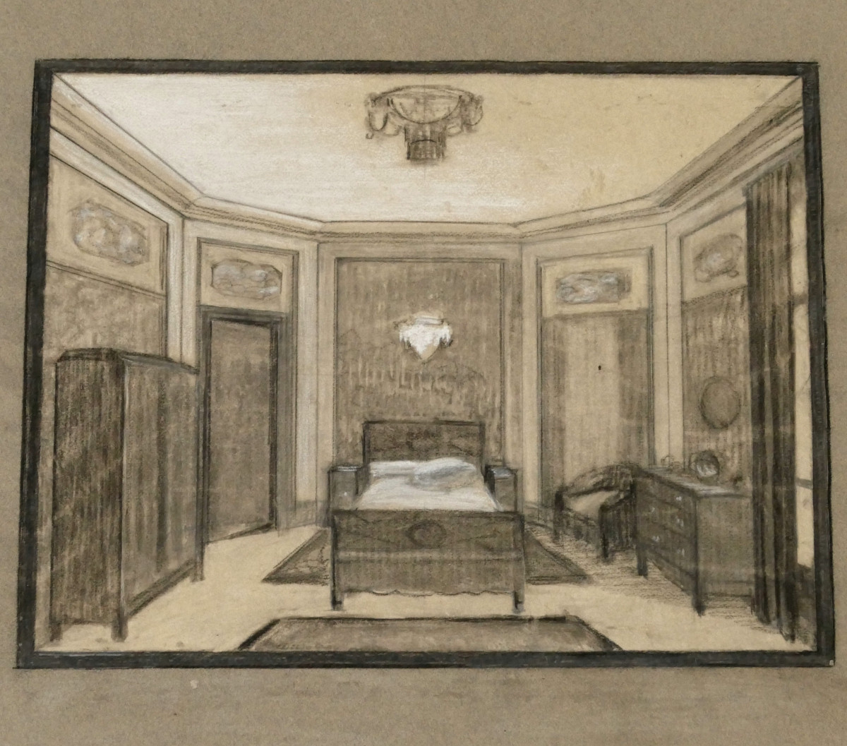 Henri Lafitte, "interior Architectural Drawing, Study In Shades Of Grey," Charcoal, 1930/40