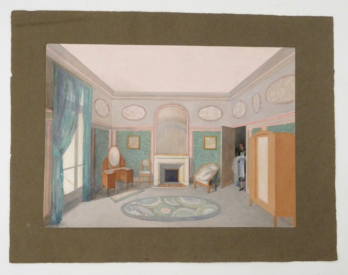 Henri Lafitte, « Projet d'architecture d'intérieur, chambre à coucher » technique mixte 1930/40-photo-2