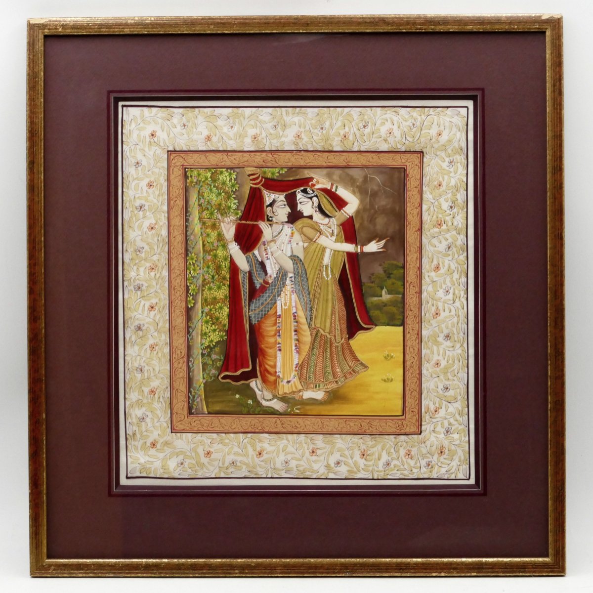 Radha Krishna, paire de peintures indiennes sur tissus, Inde, XXe siècle.-photo-4