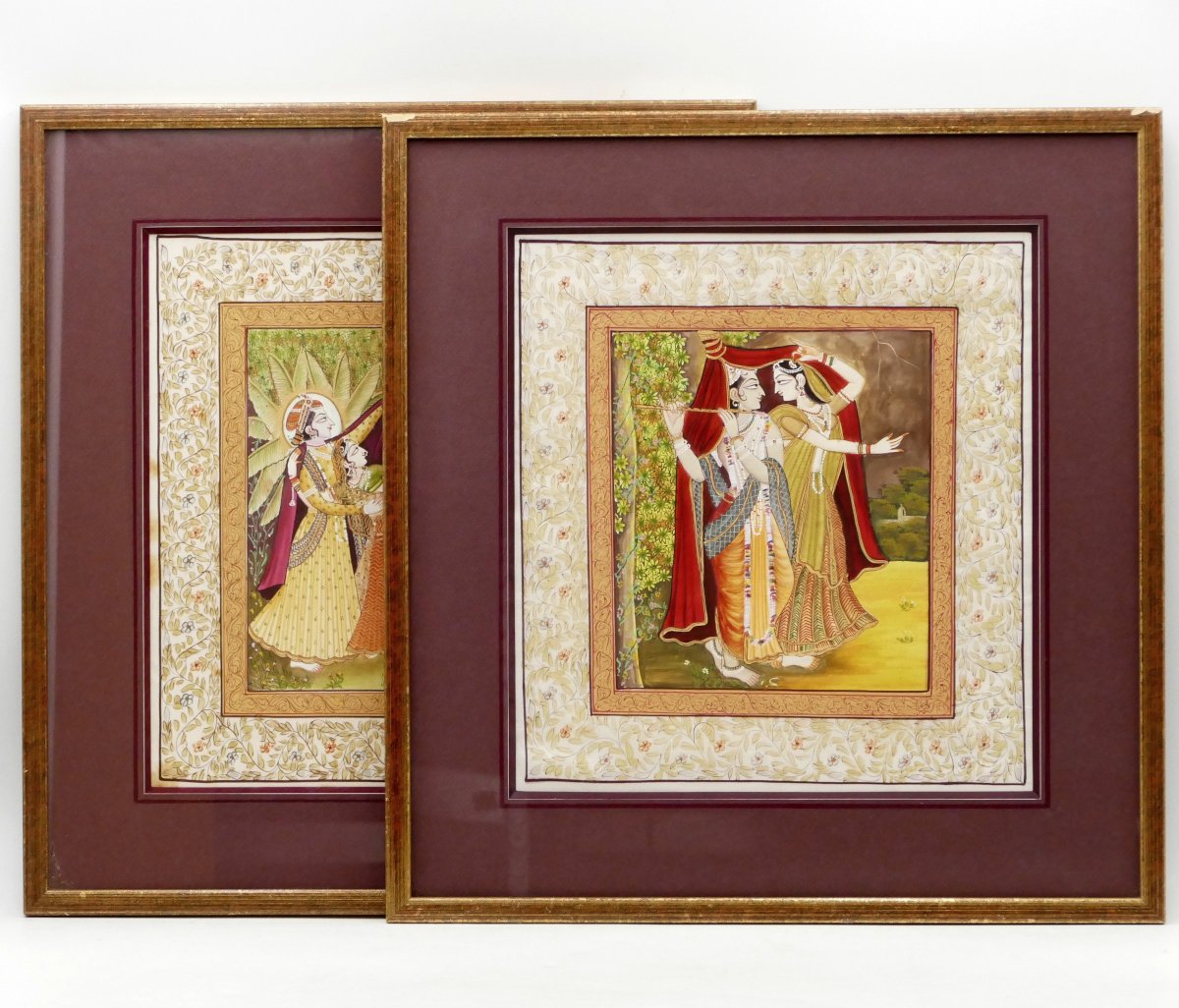 Radha Krishna, paire de peintures indiennes sur tissus, Inde, XXe siècle.-photo-2