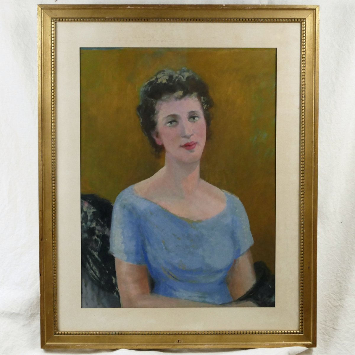 Henri Laffite (1885–1977), « Portrait de femme en bleu », huile sur papier, XXe siècle.-photo-2