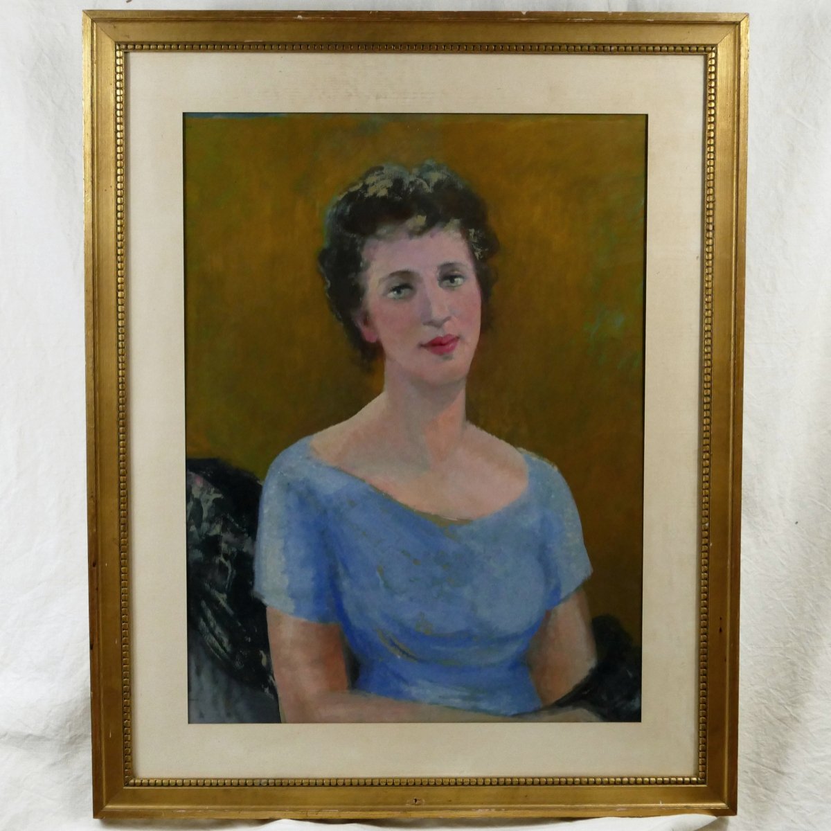 Henri Laffite (1885–1977), « Portrait de femme en bleu », huile sur papier, XXe siècle.-photo-2