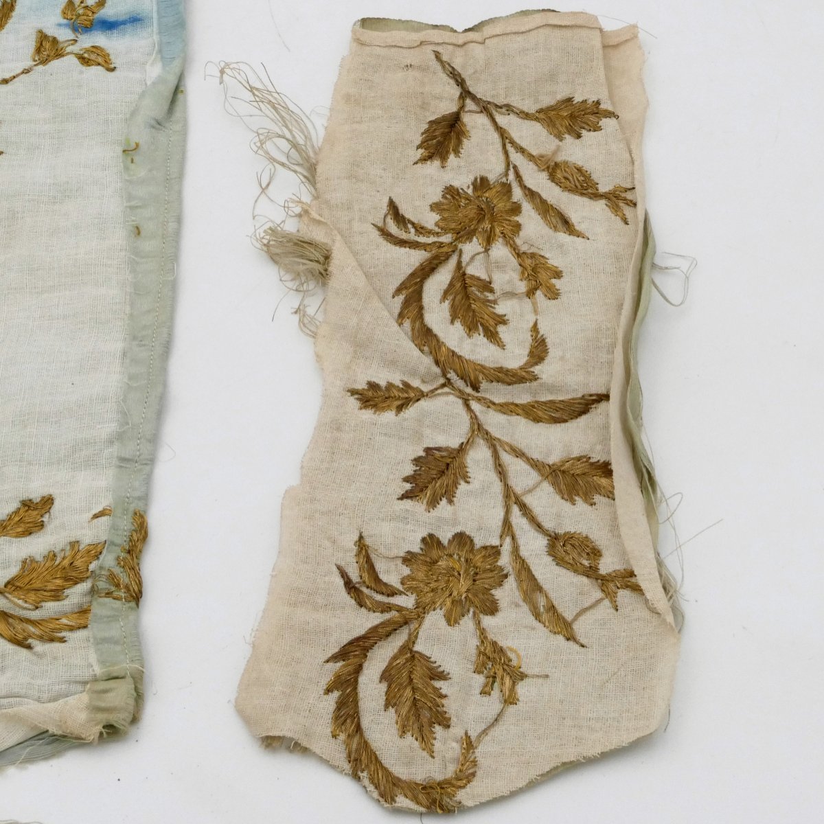 Louis XV Period, Three Fragments Of Silk Embroidered With Gold, 18th Century.-photo-6