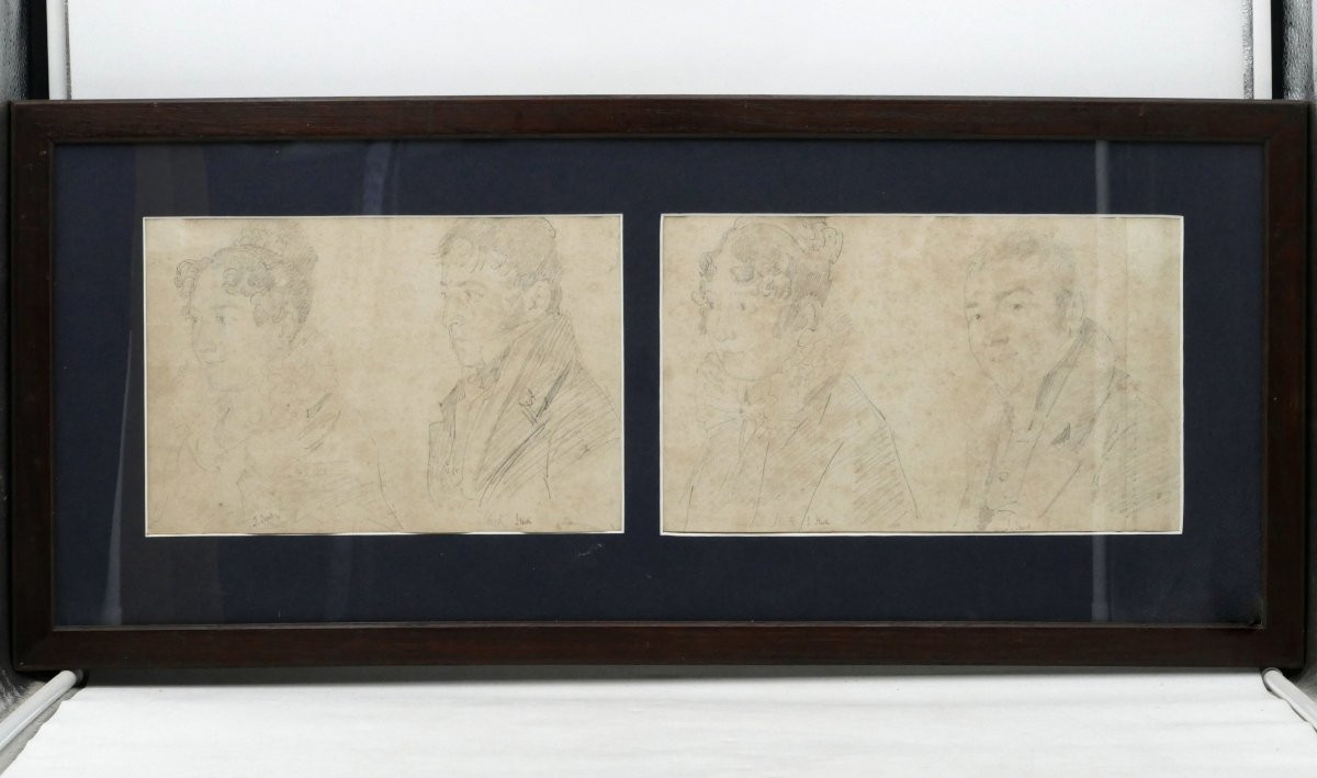 Empire Period, Series Of Four Portraits, Graphite Drawing, Early 19th Century.-photo-2