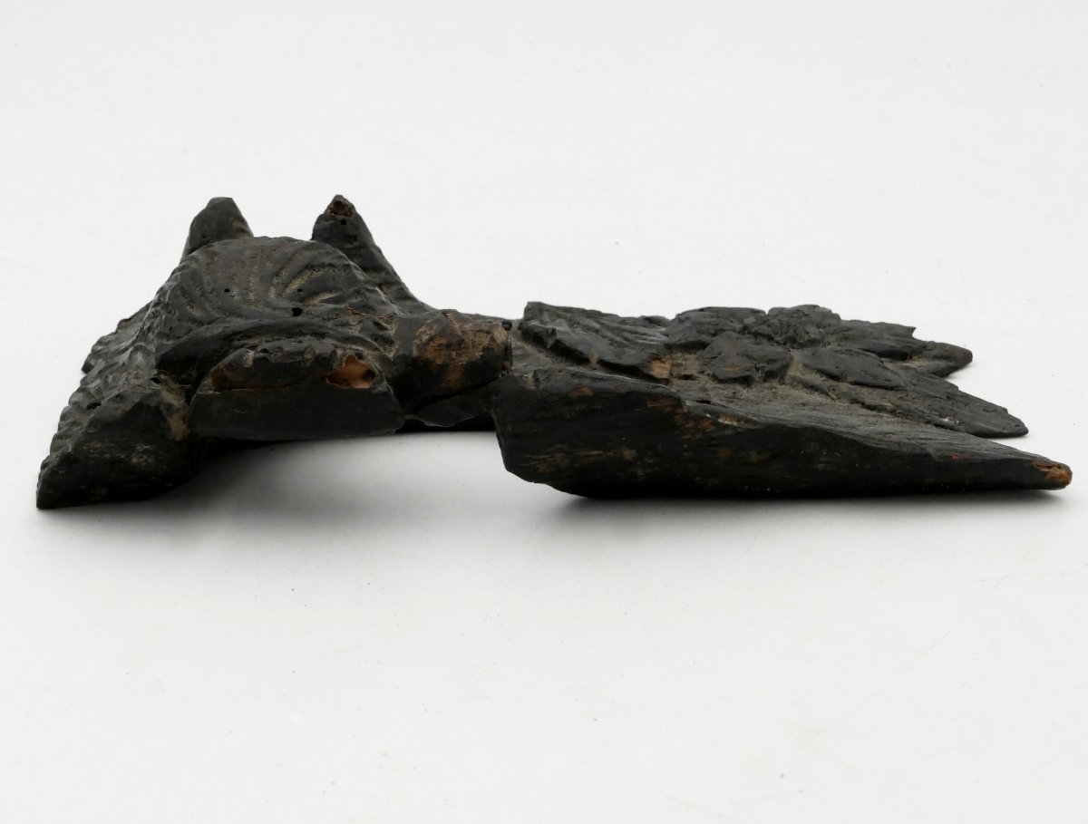 Autriche, éléments de boiserie, couple d'aigles, bois sculpté et peint XIXe siècle.-photo-4