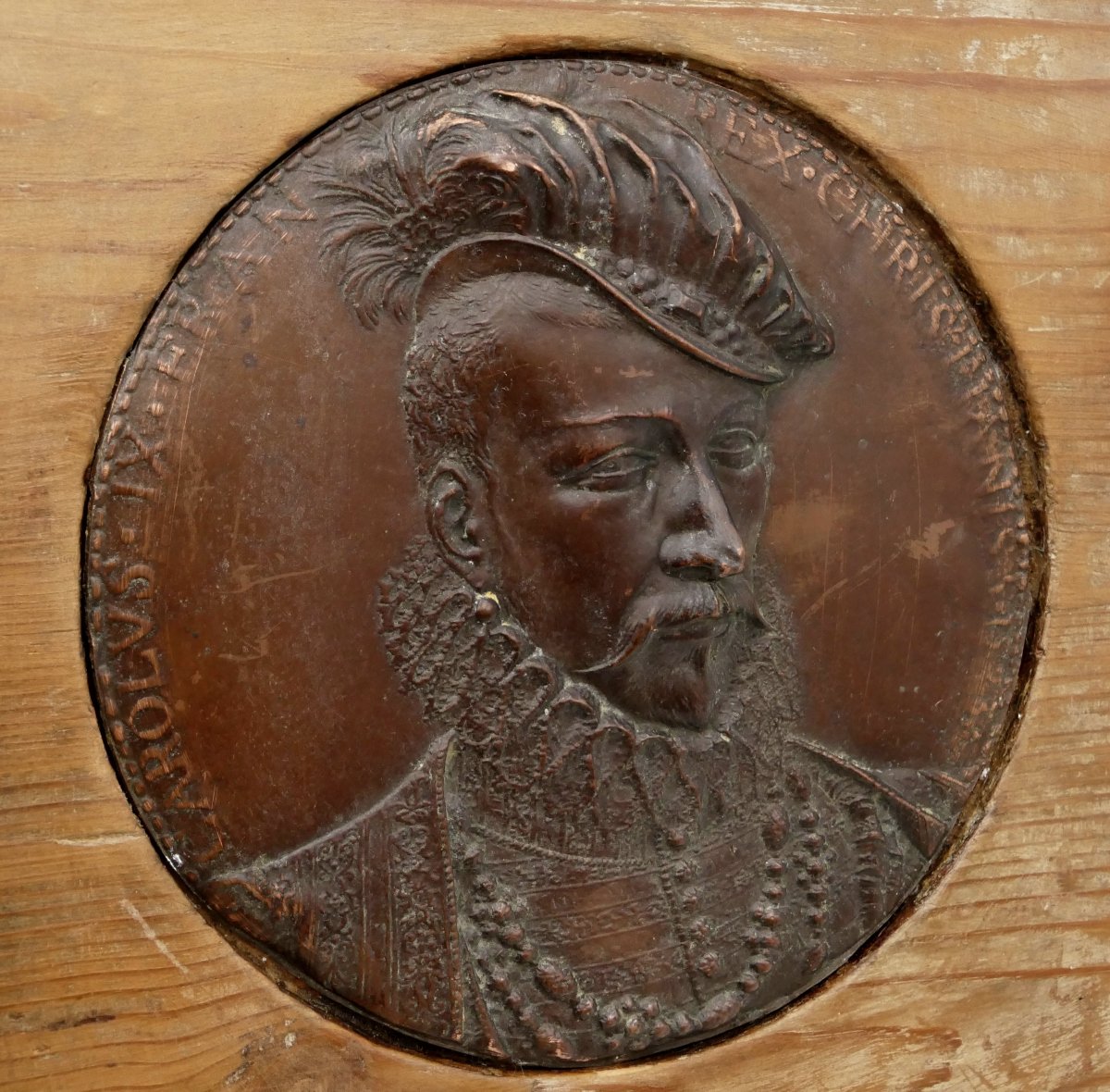 Portrait de Charles IX, grande médaille, cuivre, médaillon, fin XIXe à 1900.-photo-3