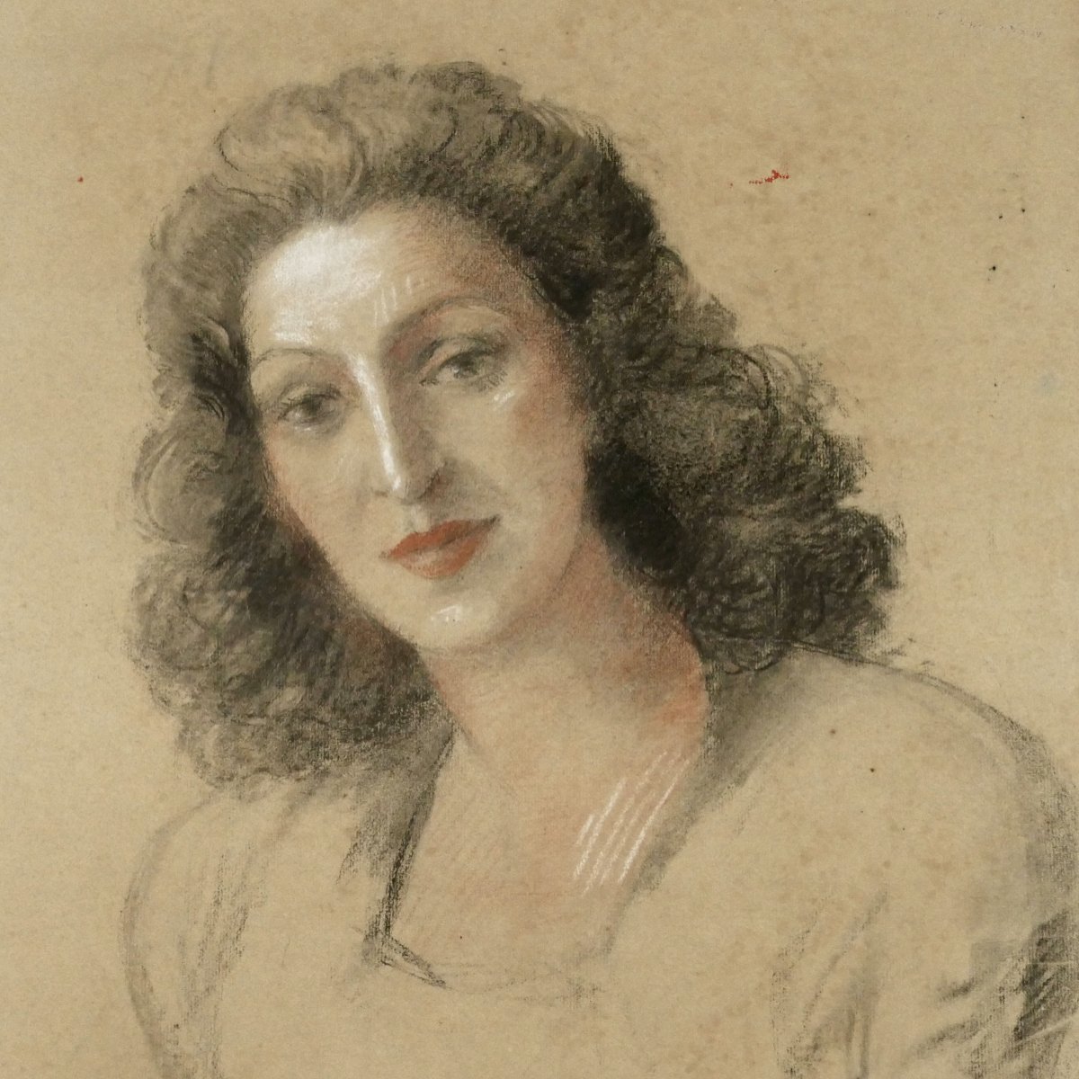 Henri Laffite (1885–1977), Portrait de femme graphite et sanguine, dessin sur papier, XXe siècl-photo-2