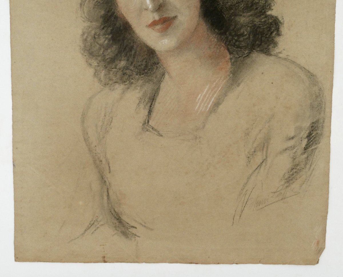 Henri Laffite (1885–1977), Portrait de femme graphite et sanguine, dessin sur papier, XXe siècl-photo-3