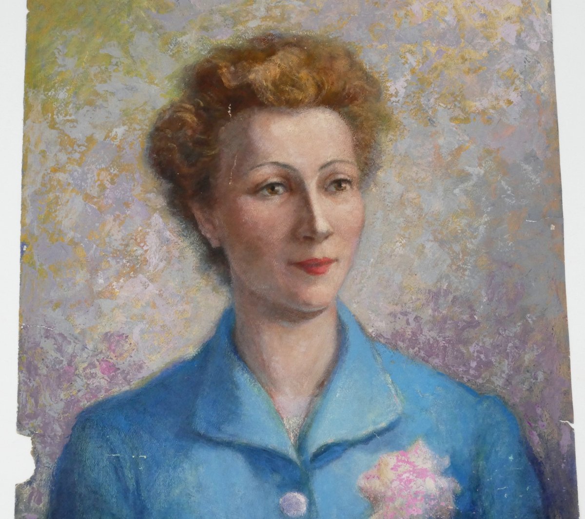 Henri Laffite (1885–1977), Portrait de femme blonde robe bleue, huile sur papier, XXe siècle.-photo-3