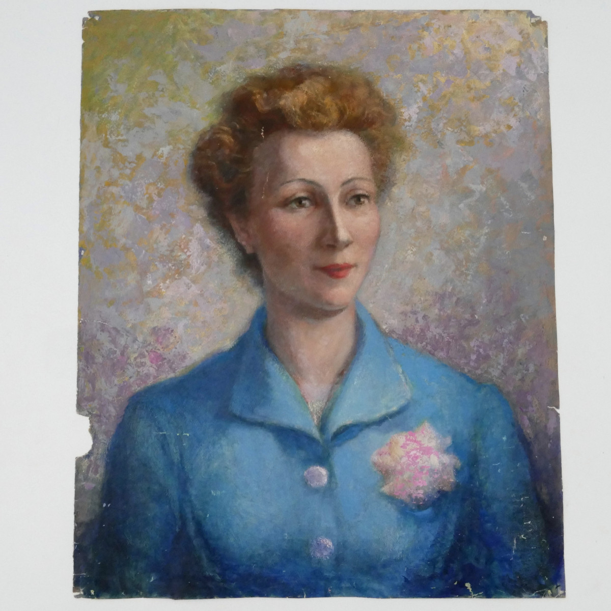 Henri Laffite (1885–1977), Portrait de femme blonde robe bleue, huile sur papier, XXe siècle.