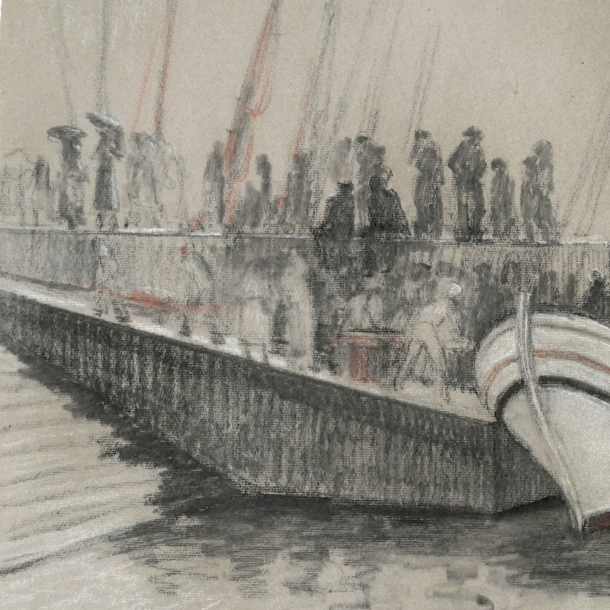 Henri Laffite (1885–1977), Lisbon “return From Fishing”, Drawing On Paper, 1949.-photo-2
