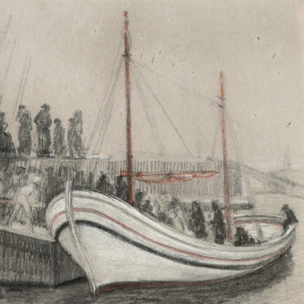 Henri Laffite (1885–1977), Lisbon “return From Fishing”, Drawing On Paper, 1949.-photo-3