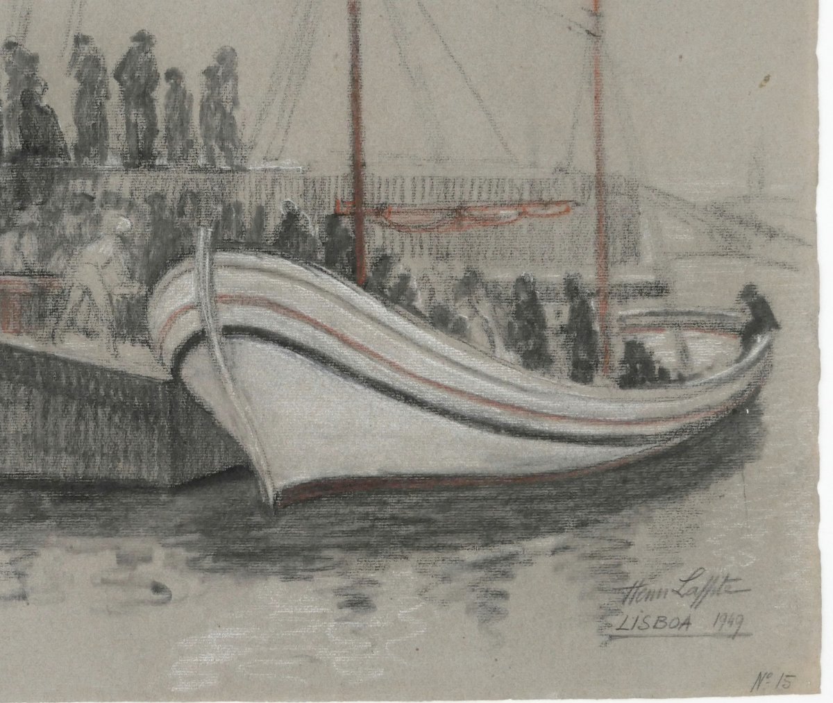 Henri Laffite (1885–1977), Lisbon “return From Fishing”, Drawing On Paper, 1949.-photo-4