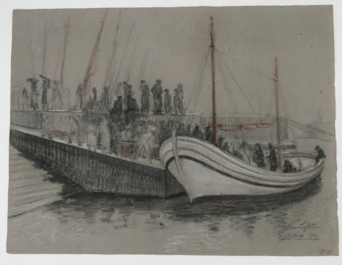 Henri Laffite (1885–1977), Lisbon “return From Fishing”, Drawing On Paper, 1949.